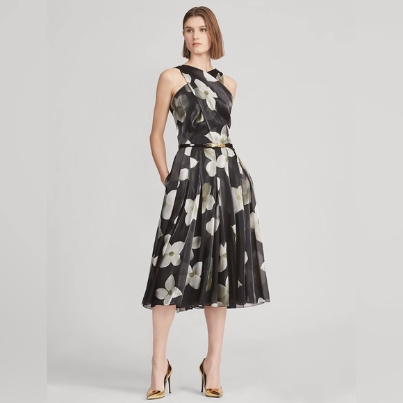 Ralph Lauren Collection Purple Label Floral Silk Cocktail Midi Dress Fit & Flare - Picture 3 of 11